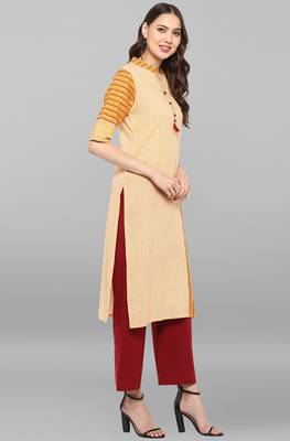 Janasya Yellow printed cotton ethnic-kurtis 4