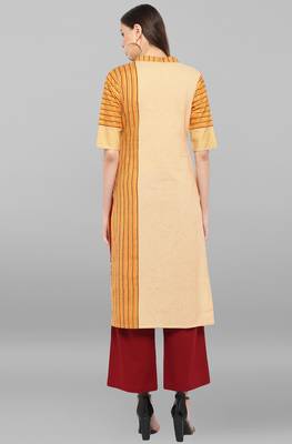 Janasya Yellow printed cotton ethnic-kurtis 5