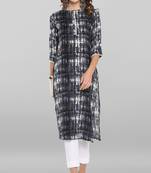 Janasya Black printed cotton ethnic-kurtis