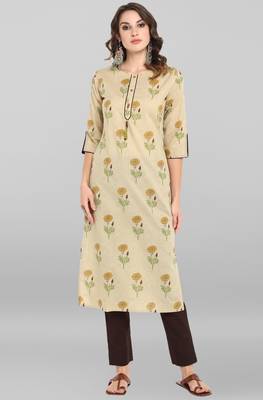 Janasya Beige printed cotton ethnic kurtis 1