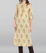 Janasya Beige printed cotton ethnic kurtis