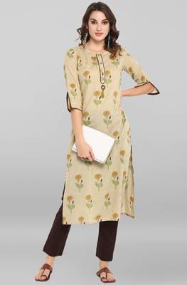 Janasya Beige printed cotton ethnic kurtis 2