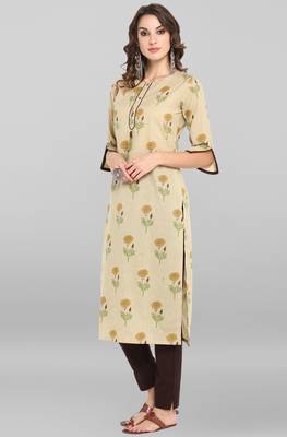 Janasya Beige printed cotton ethnic kurtis 3