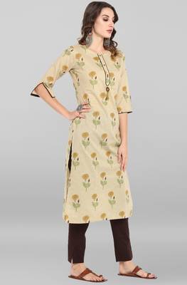 Janasya Beige printed cotton ethnic kurtis 4