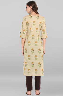 Janasya Beige printed cotton ethnic kurtis 5