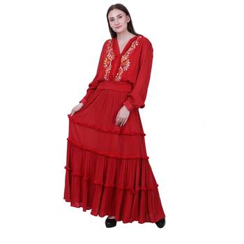 Red Embroidered Crepe Maxi Dress 1