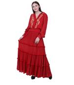 Red Embroidered Crepe Maxi Dress