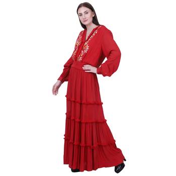 Red Embroidered Crepe Maxi Dress 2