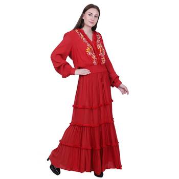 Red Embroidered Crepe Maxi Dress 3