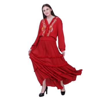 Red Embroidered Crepe Maxi Dress 4