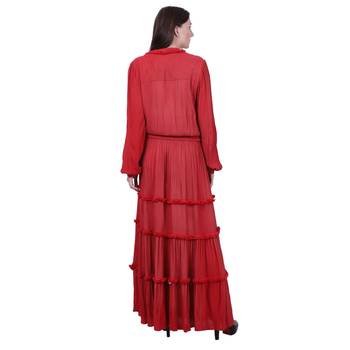 Red Embroidered Crepe Maxi Dress 5