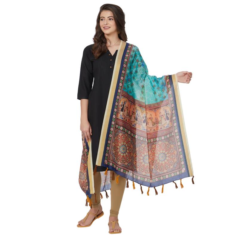 Black - Cotton Jaipur Printed Dupatta 112