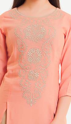Peach embroidered viscose kurtas-and-kurtis 2