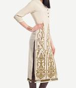 White embroidered viscose kurtas-and-kurtis