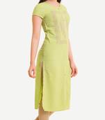 Green embroidered viscose kurtas-and-kurtis
