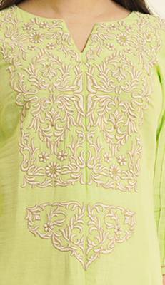 Green embroidered viscose kurtas-and-kurtis 2