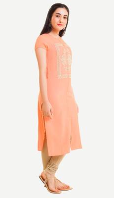 Peach embroidered viscose kurtas-and-kurtis 1