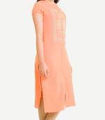 Peach embroidered viscose kurtas-and-kurtis