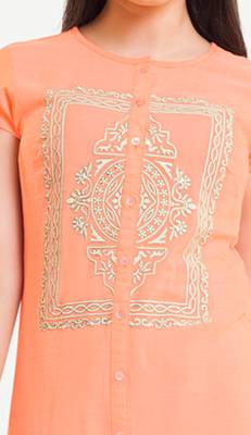 Peach embroidered viscose kurtas-and-kurtis 2
