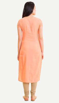 Peach embroidered viscose kurtas-and-kurtis 3
