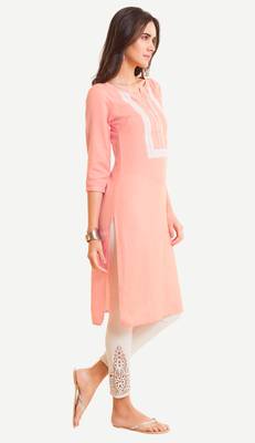Pink embroidered viscose kurtas-and-kurtis 3