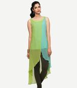 Green embroidered viscose kurtas-and-kurtis