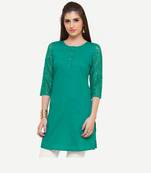 Green embroidered viscose kurtas-and-kurtis