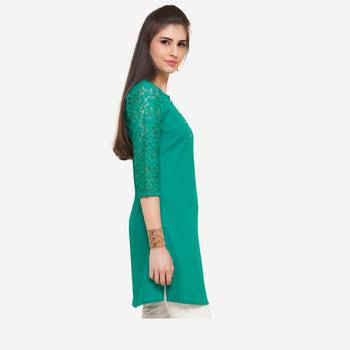 Green embroidered viscose kurtas-and-kurtis 2