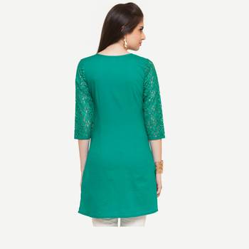 Green embroidered viscose kurtas-and-kurtis 3
