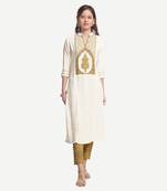 White embroidered viscose kurtas-and-kurtis
