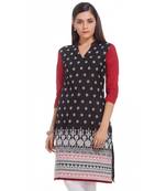 Black embroidered viscose kurtas-and-kurtis