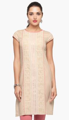 Beige embroidered viscose kurtas-and-kurtis 1