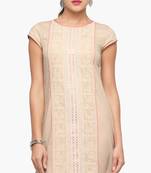 Beige embroidered viscose kurtas-and-kurtis