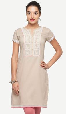 Beige embroidered viscose kurtas-and-kurtis 1