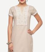 Beige embroidered viscose kurtas-and-kurtis