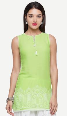 Green embroidered viscose kurtas-and-kurtis 1