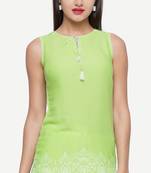 Green embroidered viscose kurtas-and-kurtis