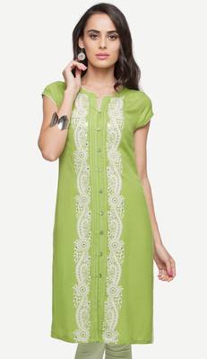 Green embroidered viscose kurtas-and-kurtis 1