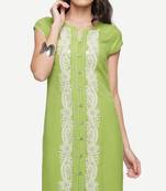 Green embroidered viscose kurtas-and-kurtis