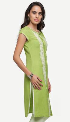 Green embroidered viscose kurtas-and-kurtis 2