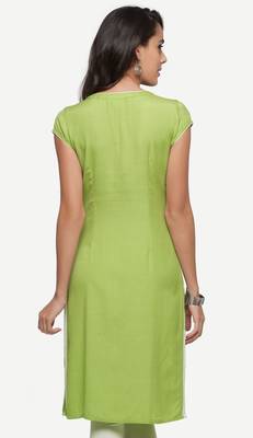 Green embroidered viscose kurtas-and-kurtis 3