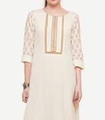 White embroidered viscose kurtas-and-kurtis