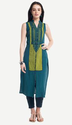 Teal embroidered viscose kurtas-and-kurtis 1