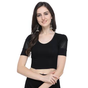 Women's  Black Cotton Lycra Stitch Blouse 1