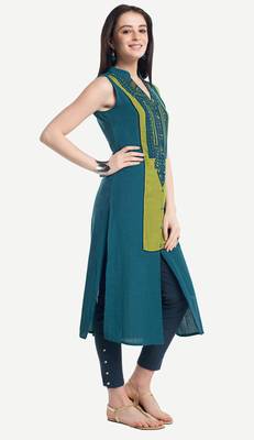 Teal embroidered viscose kurtas-and-kurtis 2