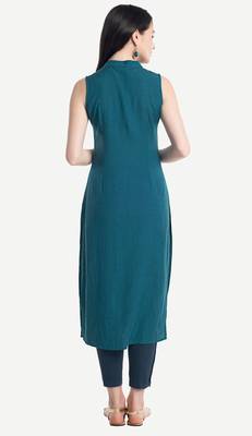 Teal embroidered viscose kurtas-and-kurtis 3