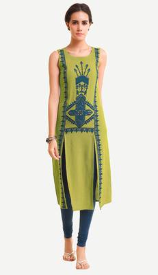 Orange embroidered viscose kurtas-and-kurtis 1