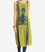 Orange embroidered viscose kurtas-and-kurtis