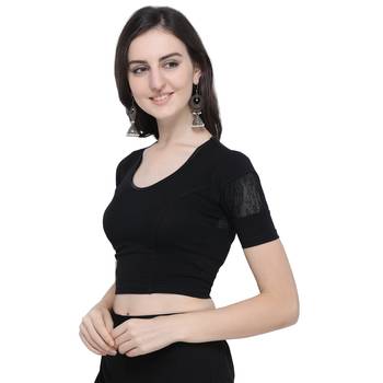 Women's  Black Cotton Lycra Stitch Blouse 2