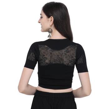 Women's  Black Cotton Lycra Stitch Blouse 3
